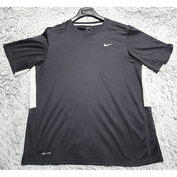 Nike Shirt Mens XL Black Gray Dri-FIT Athletic Running Performance Workout Tee - Picture 1 of 12